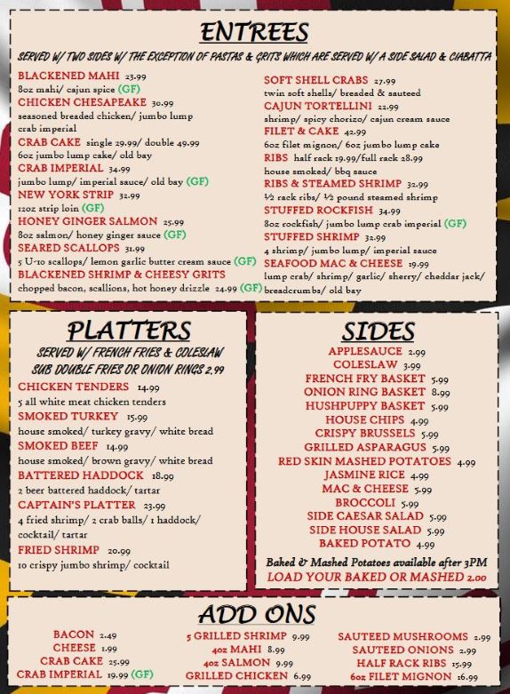 Maryland Mallet Menu